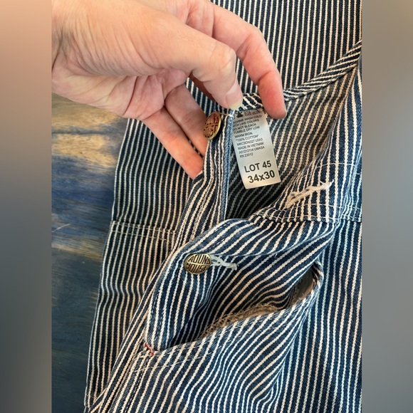 Vintage Round House Striped Denim Overalls 34x30 💙💙💙💙💙 - Picture 4 of 12